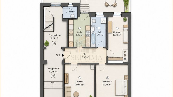 3 Raumwohnung mit Terrasse im Leipziger Zentrum Süd zu verkaufen